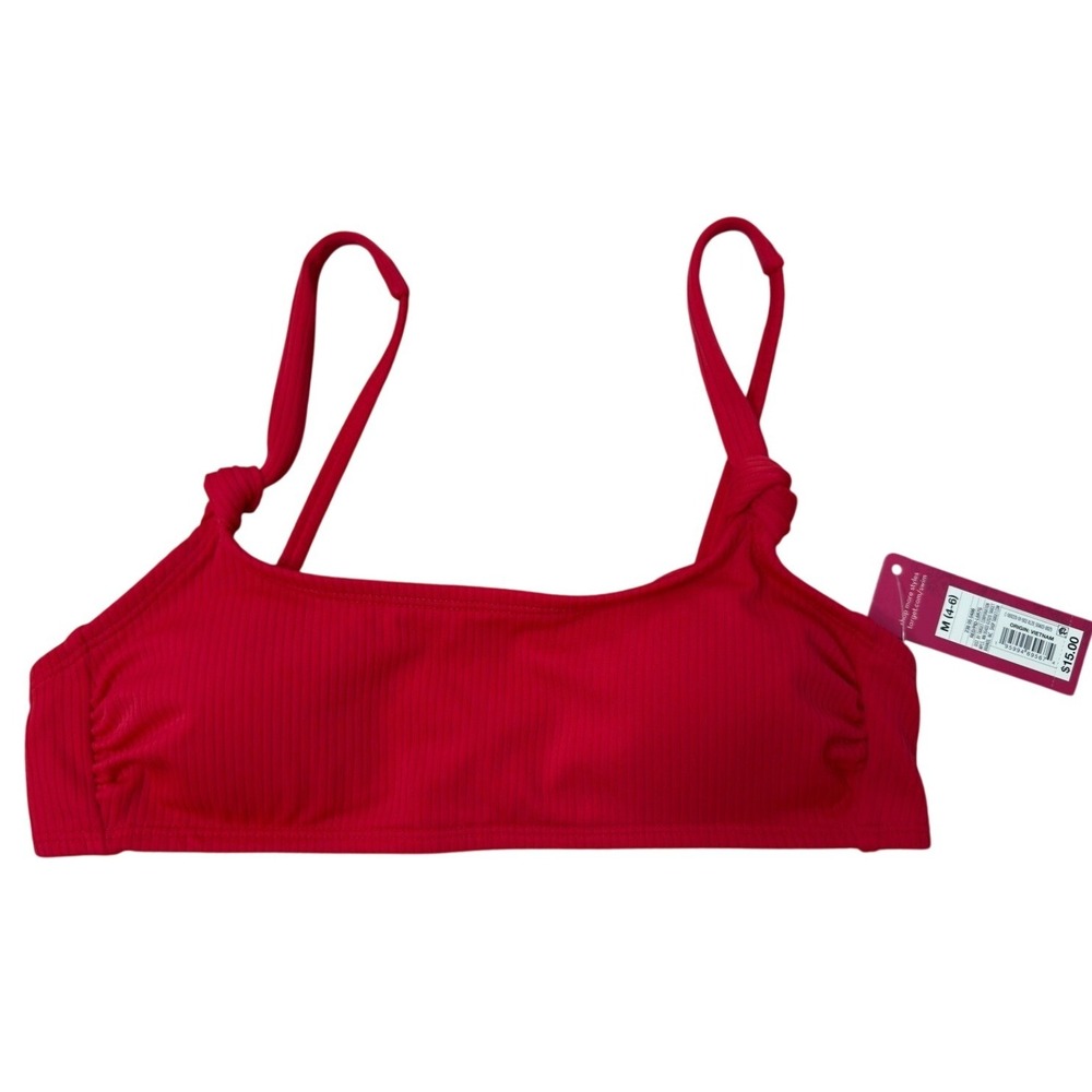 Xhilaration Red Ribbed Bralette Bikini Top‎ Knot Straps Size M 4-6 PID-L6R7G